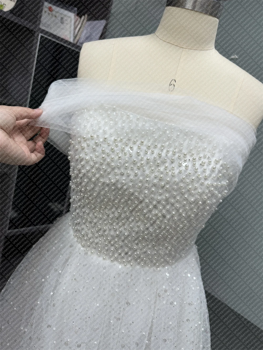 SPRAYING Korean Wedding Photography Tulle Sparkly Off the Shoulder Bridal Gown Floor-Length Long Wedding Dress Corset Back