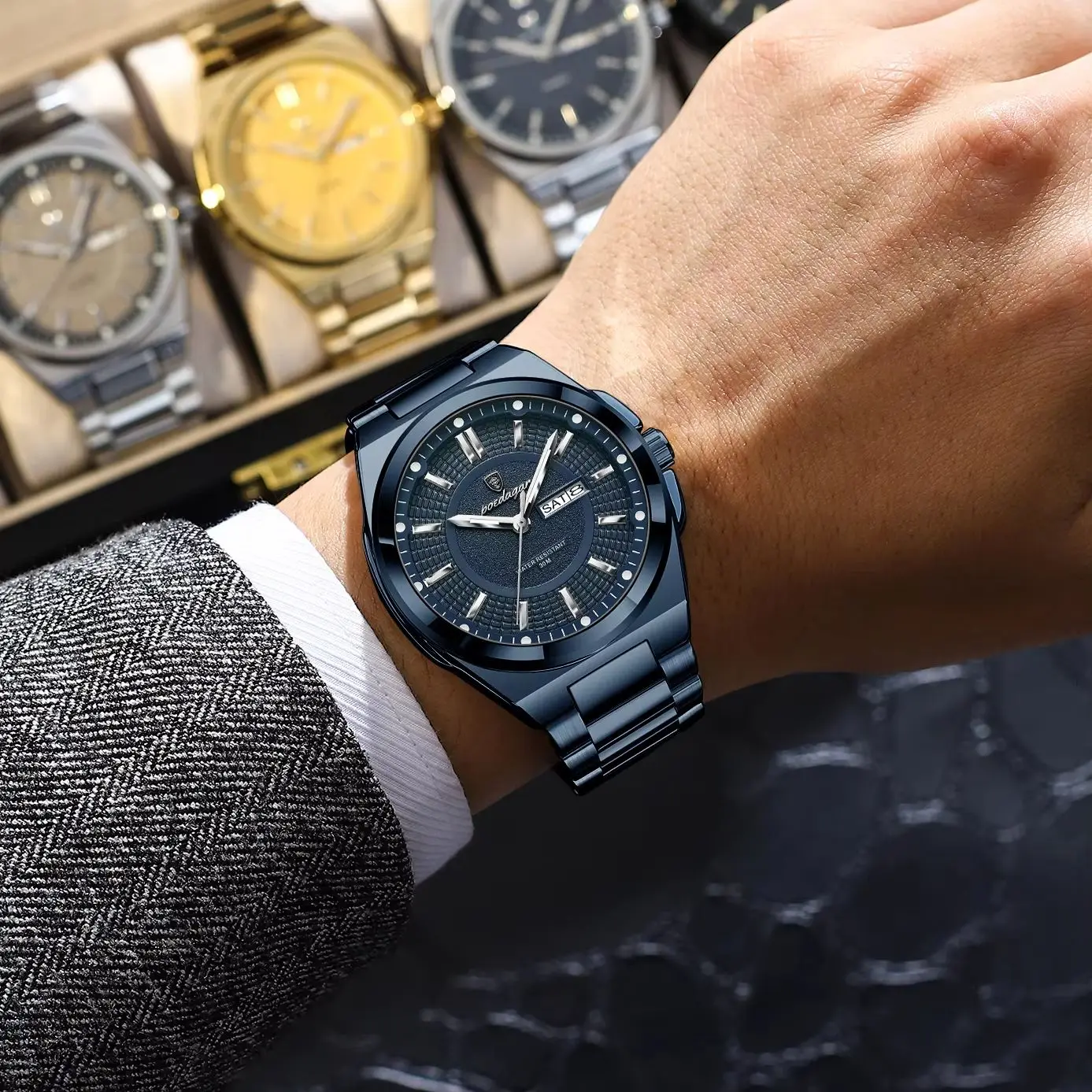 POEDAGAR Original Business Quartz Men Wristwatch High Quality Stainless Steel Waterproof Luminous Stylish Man Watch Date Week Fashion Casual Men's Watches image 8