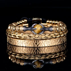 3pcs/Set Charm Men Bracelet Stainless Steel Handmade Rope Bangles Eagle Bracelets With Natural Stone Jewelry Gift Accessories