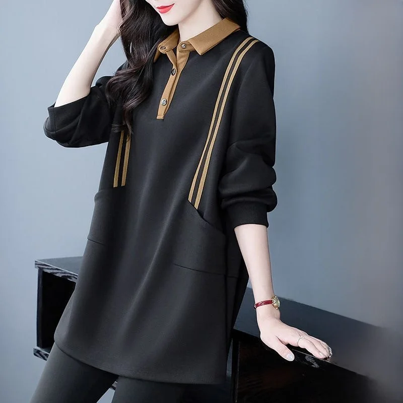 Camisola feminina plus size Faionable Ele Emagrecer Design Primavera Outono Novo Sle Confortável Coreano Sle Long Sve...