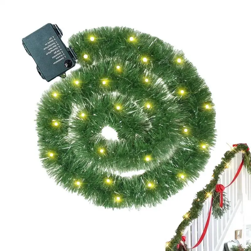 5M Christmas Garland For Mantle Pine Branches Lighted Garland Pine Needle Christmas Mantel Garland With LED Lights Garland