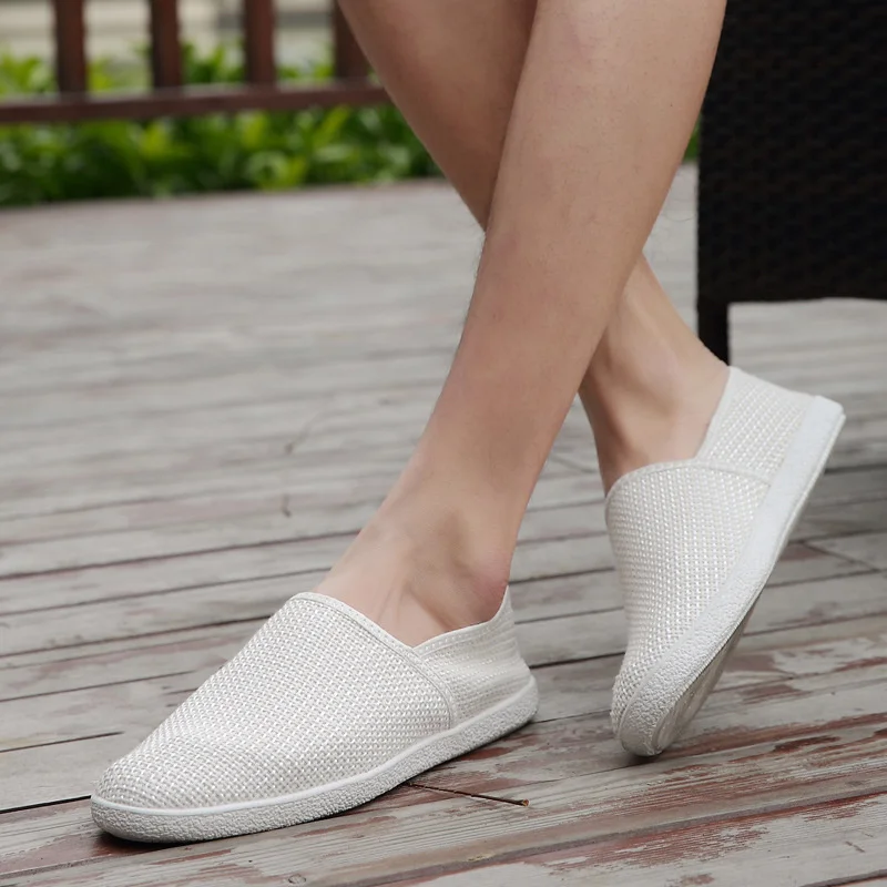 2023Men Canvas Shoes Slip on Fisherman Driving Footwear White Shoes Linen Breathable Casual Flats Shoes Mens Canvas Loafers