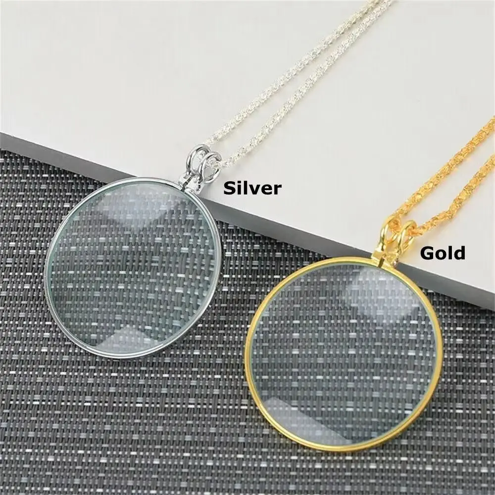 5x Magnifier Pendant Hanging Ornament with Chain Necklace Magnifying Glass Gift Jewelry Portable Monocle Reading Newspaper