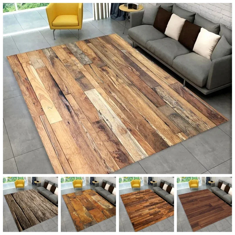3D Wood Grain Retro Large Area Rug for Home Living Room  Bedroom Carpet Sofa Doormat Decorative Kitchen Non-slip Floor Mat