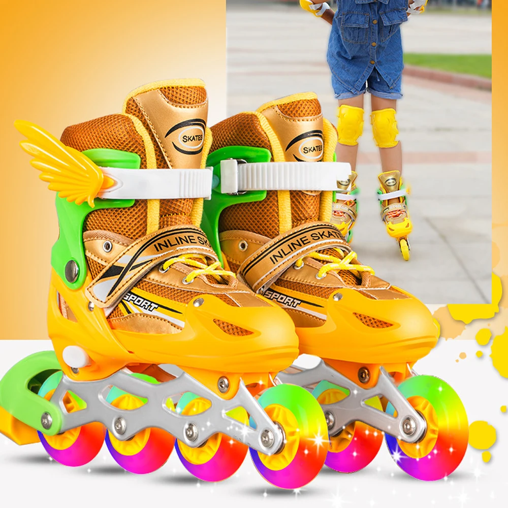 

Мигающая обувь для роликовых коньков для мальчиков и девочек, 4-колесные коньки для женщин и мужчин, уличные кроссовки для катания на коньках, регулируемый размер 26-42
