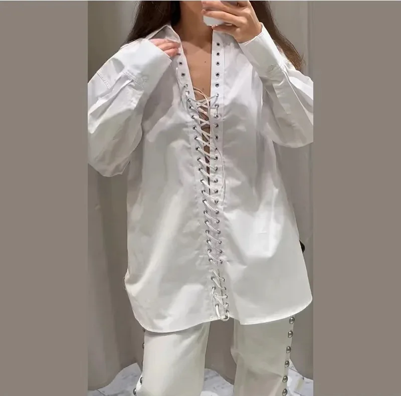 

Fashion Loose Lapel Women Shirts Chic Single Breasted Female Long Blouses 2025 Spring Summer Elegant Lady Commute Tops