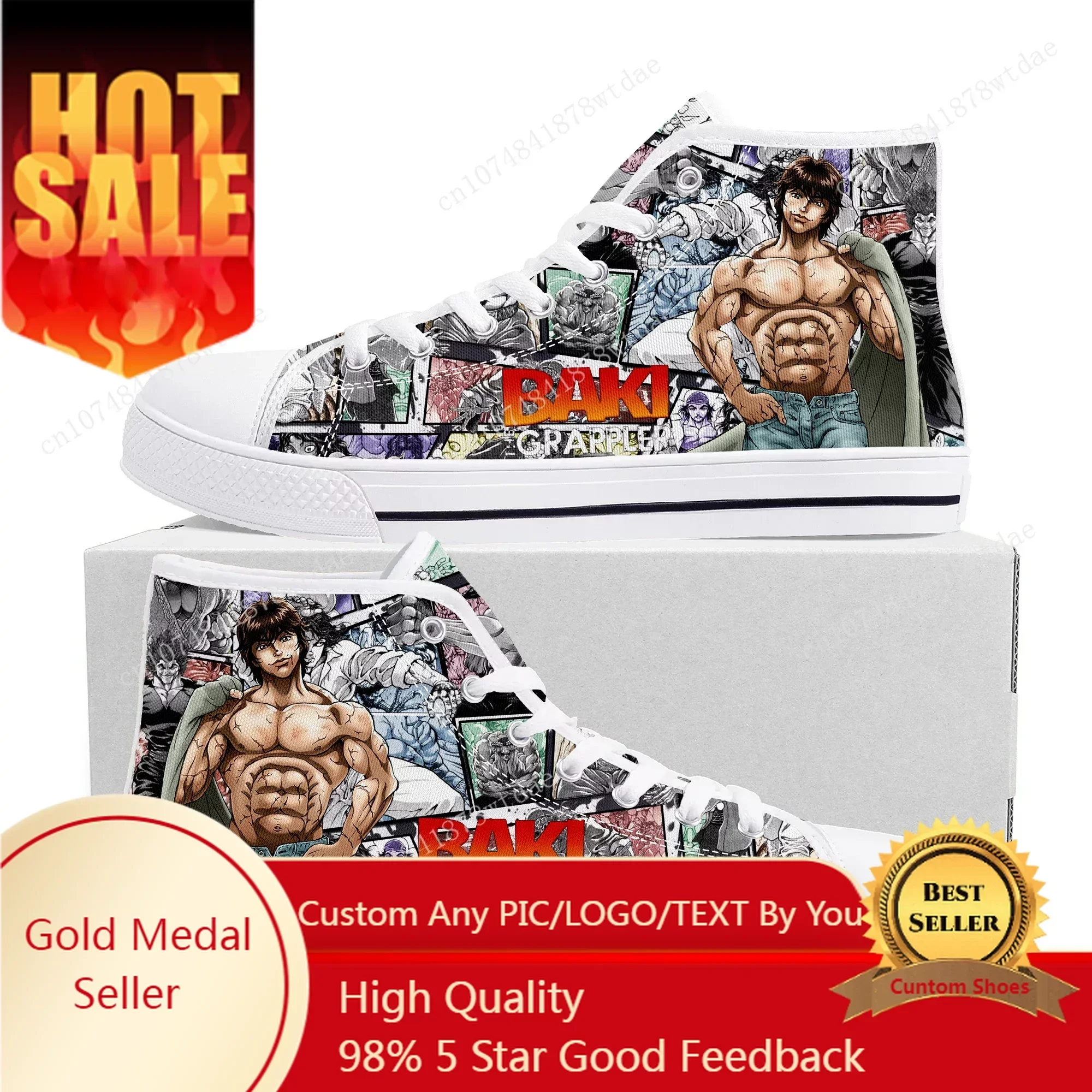 

Baki The Grappler Hanma Baki High Top Sneakers Mens Womens Teenager High Quality Canvas Sneaker Manga Couple Customized Shoes