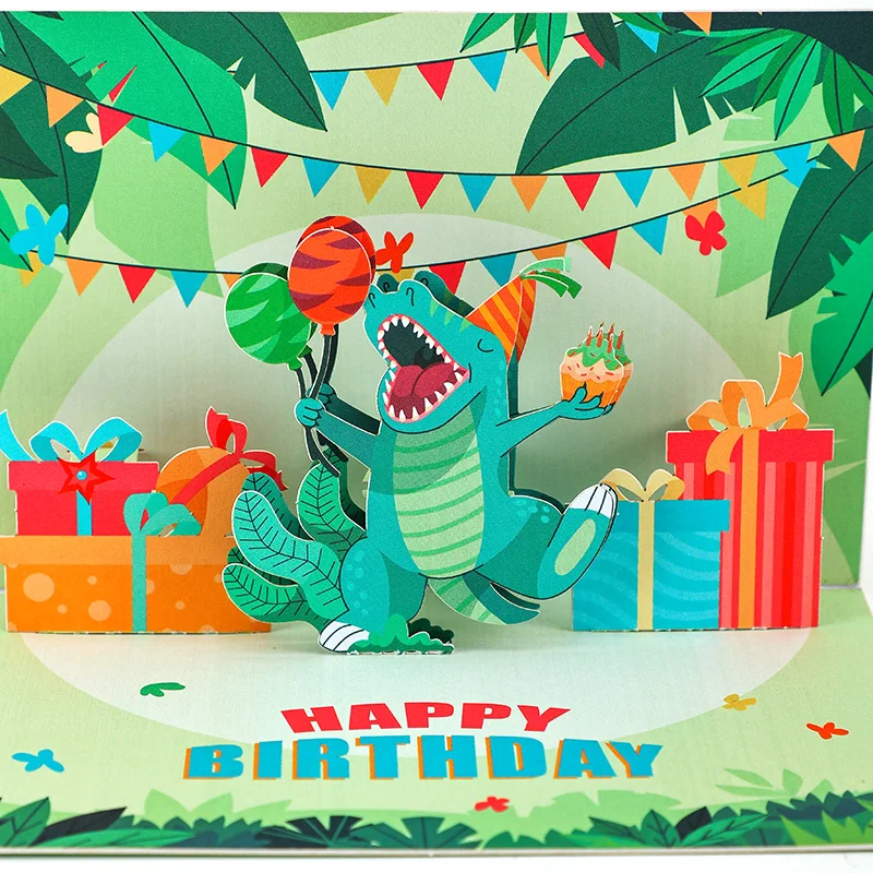 Birthday Greeting Cards Creative Dinosaur Cartoon Birthday Gifts Message Card Happy Birthday Cards With Envelope Holiday Supplie