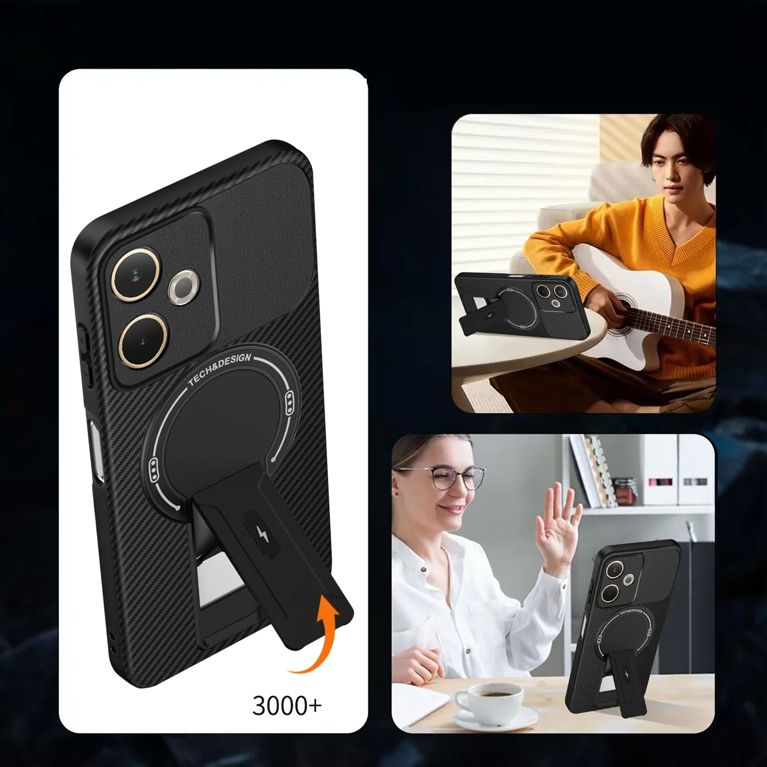 Phone Holder Carbon Fiber Texture Case for OPPO A5 Pro Energy A3 A3X A40 A40M A60 4G 5G Vitality Endurance Magnetic Bumper Cover