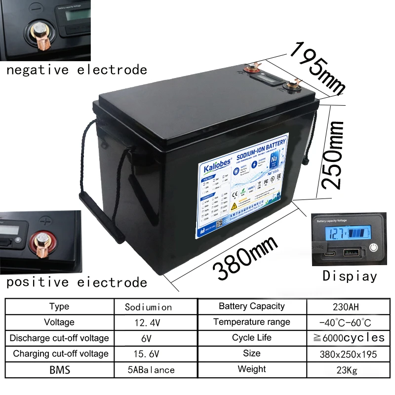 Sodium-ion Battery 12V75Ah 80ah 230Ah Outdoor Energy Storage Station for Camping RV+15.6V Fast Charging Off-Road Vehicle Charger