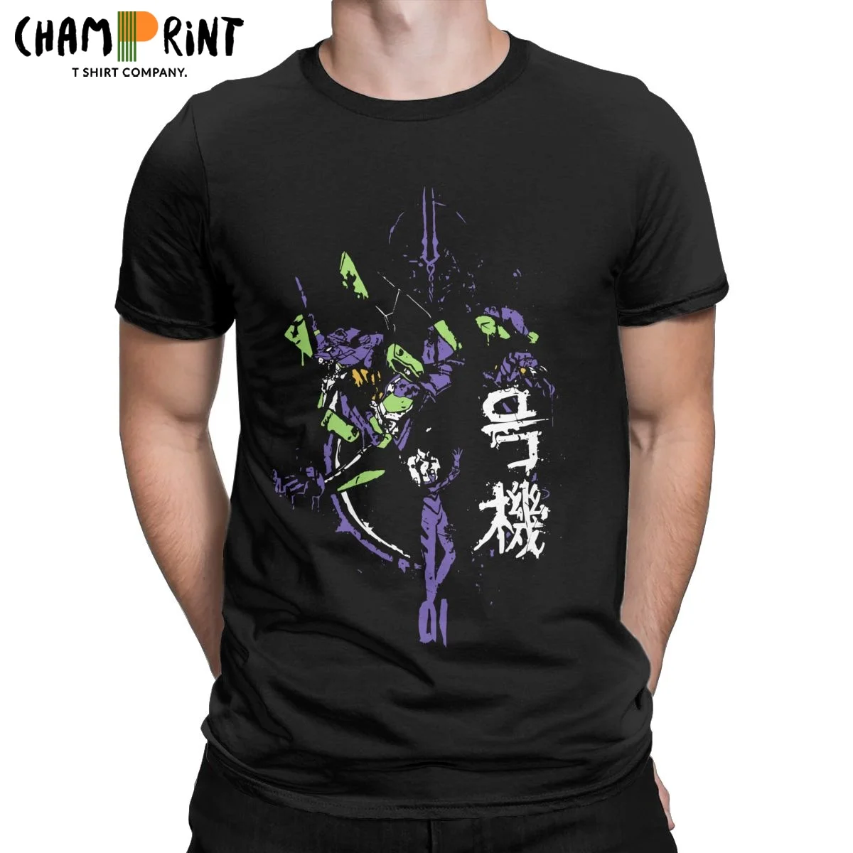 Leisure E-evangelion Cartoon T-Shirts Men Round Collar Pure Cotton T Shirt Short Sleeve Tees Plus Size Tops