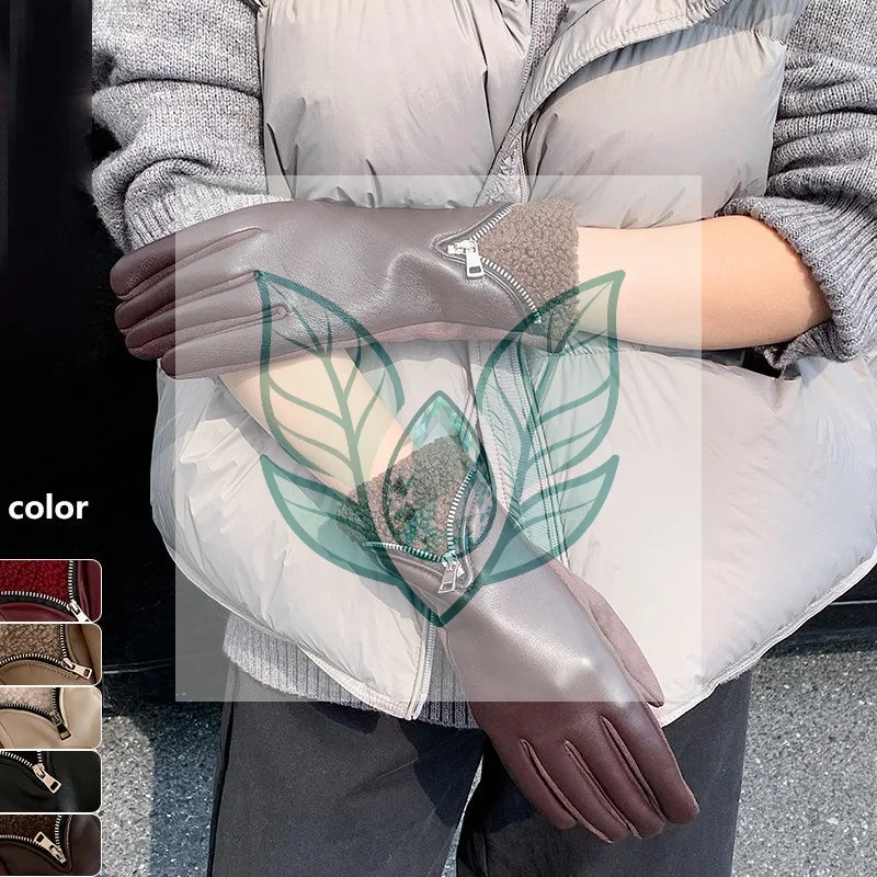 بو الجلود قفازات الشتاء الدافئة لامب الصوف قفازات شاشة لمس للنساء في الهواء الطلق ركوب يندبروف قفازات مقاومة للبرد #1