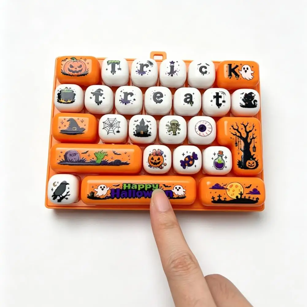 Halloween Cute Cartoon 26 Keys Fidget Toys Keyboard Keychain Soft Silicone Sensory Relief Kids Party Gift Backpack Decor