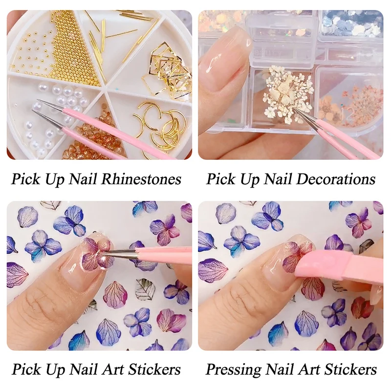 Double Ended Silicone Nail Art Pinças com Pressionando a Cabeça, Nail Stickers, Strass Pick Up Clip, Cílios Extensão, Ferramentas de maquiagem