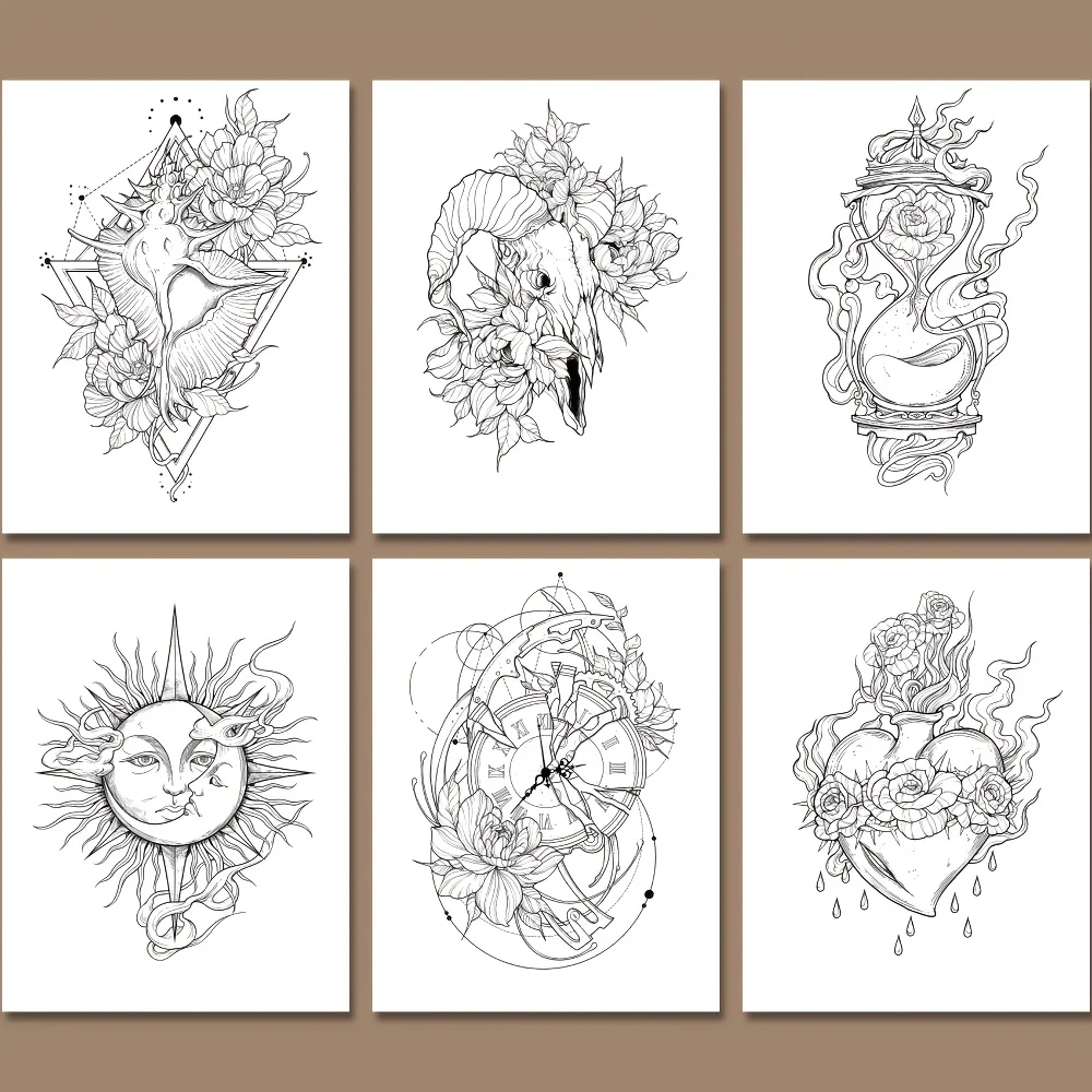 [Mindfulness Malbuch für Erwachsene] Verbessertes 34-seitiges Malbuch für Erwachsene – 8. 3X 11. 7 Zoll, Achtsamkeit-Malaktivitäten, farbenfrohe Tattoo-Designs, Papier – perfekt als Geschenk für Geburtstage, Halloween, Thanksgiving, Weihnachten, Muttertag, Valentinstag