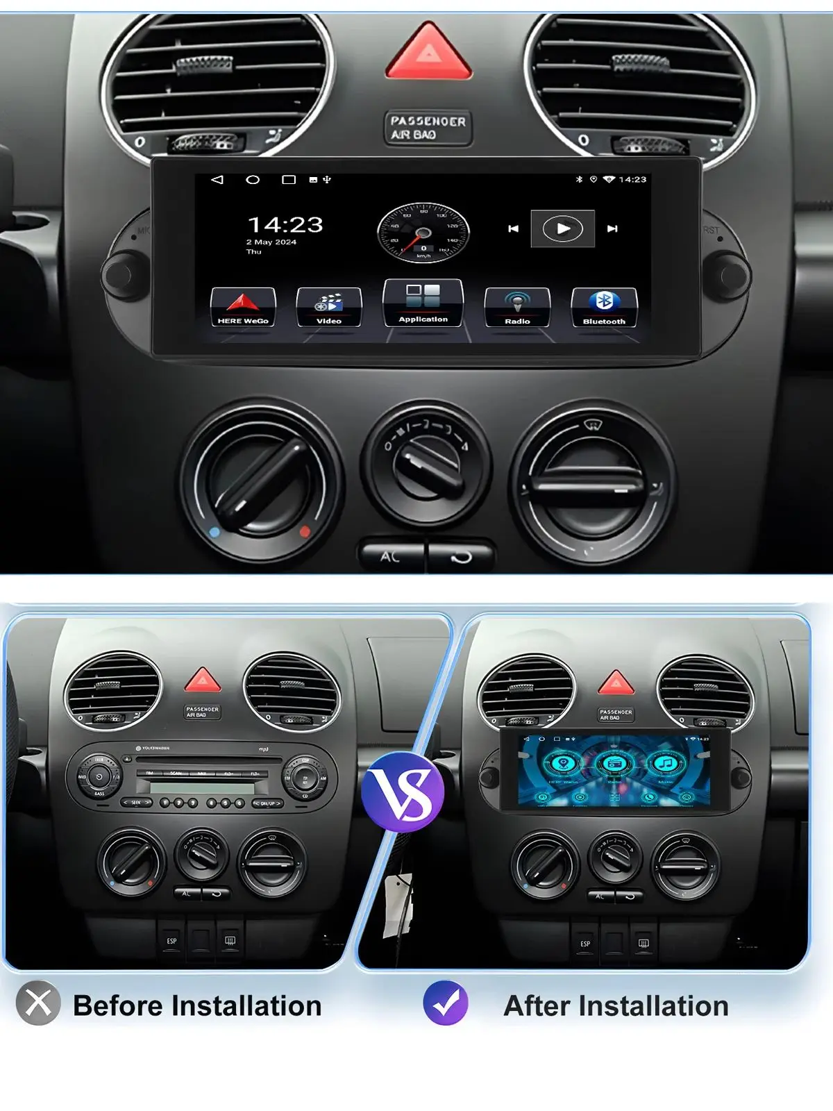 ESSGOO 7" Android 14 Autoradio 64GB Für VW Beetle 2001–2010 Wireless CarPlay Android Auto GPS Navigation FM WiFi Bluetooth USB RDS SWC Mirror Link Touchscreen Head Unit Multimedia-Videoplayer