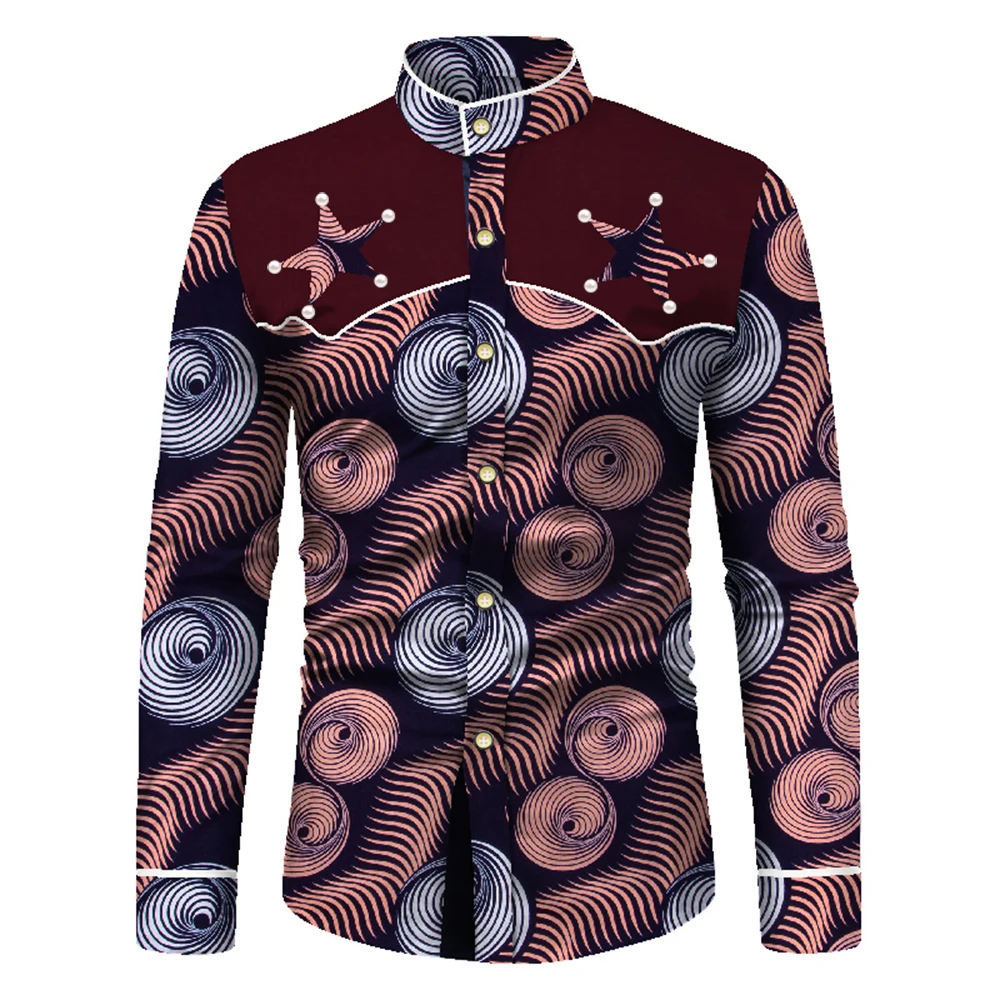 Camisa africana de manga larga para hombre, Tops de moda Bazin Riche, camisa informal con estampado africano, abrigo informal para fiesta y oficina,