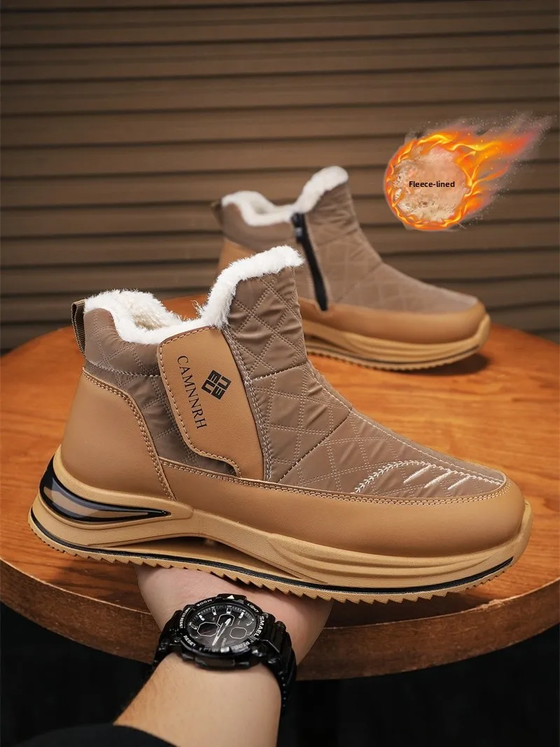 

Men's Winter Thickened Fleece Lined Fur Boot Waterproof Anti-slip Cold Proof Cotton Boot Short Tube Sport Style PU Material
