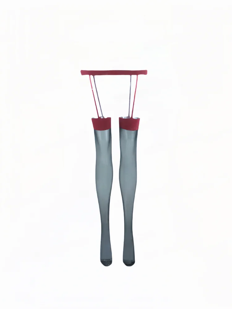 

Sexy Pure Desire Black Lace Stockings Hollow out Thin Model High Waist Pantyhose Red Color Block Wide One-Piece Socks