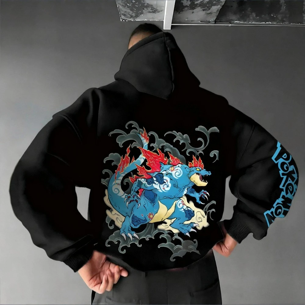 

Покемон, аниме, Feraligatr, натуральный мужской пуловер, осень 2022, новый свободный повседневный спортивный свитер в стиле хип-хоп в американском стиле для спортзала, топ