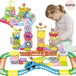 263pcs Electric Gears 3D Model Building Blocks Plastic Kid House Blocks Bricks Educational Construction Toys for Children Gifts