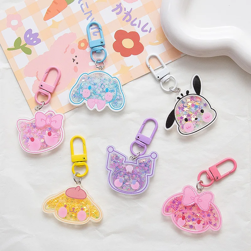 

Hello Kitty Keychain Cute Night Light Flowing Sand Shake Cartoon Anime Toy Desktop Accessories Girl Student Gift Wholesale