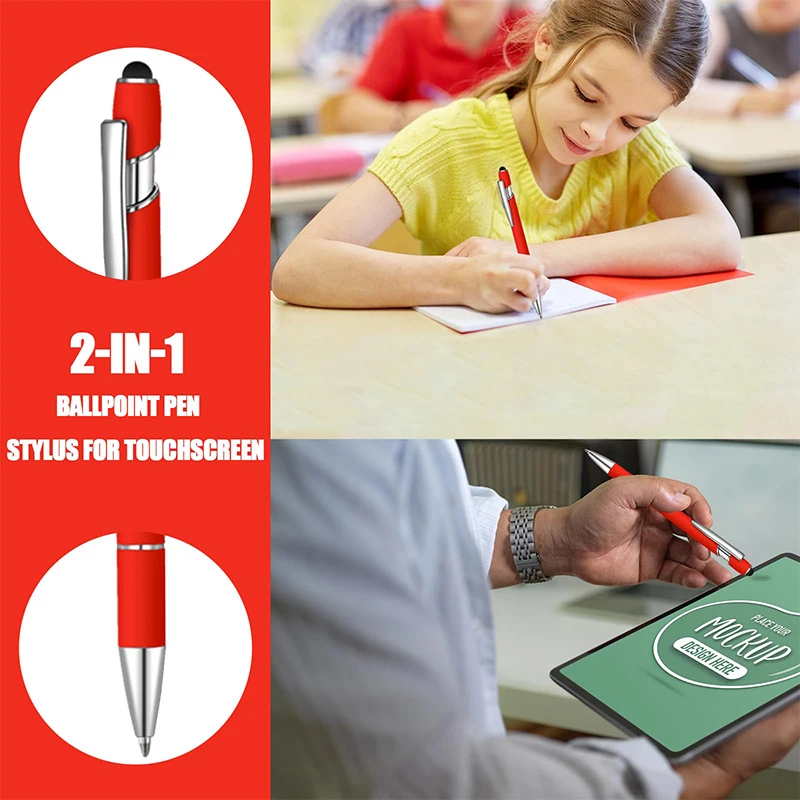 Multifuncional Metal Caneta Esferográfica, Touch Screen Stylus, Revestida De Borracha, 1 a 100Pcs