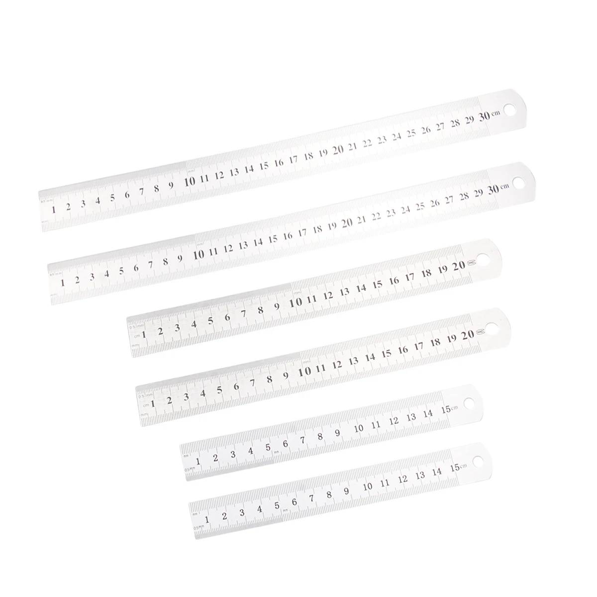 Règle en acier inoxydable, mesure à Double échelle, outil d'ingénierie de précision pour l'école et le bureau, 15Cm + 20Cm + 30Cm chacun, 6 pièces