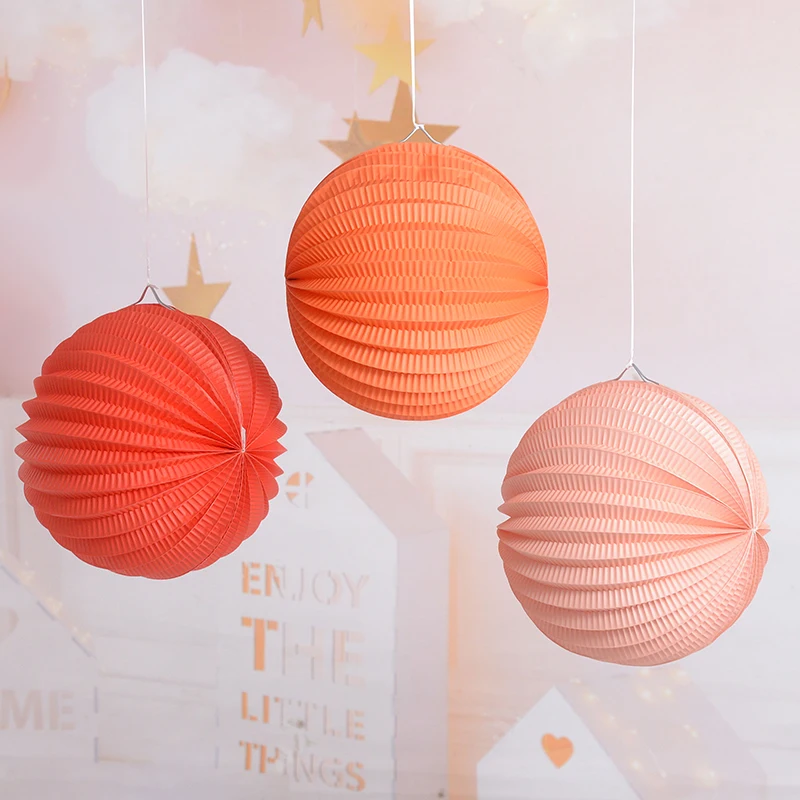 

1/2pcs 20cm Accordion Pleated Paper Lanterns Watermelon Lantern Ornament Spring Festival Origami Romantic Wedding Hangings Decor