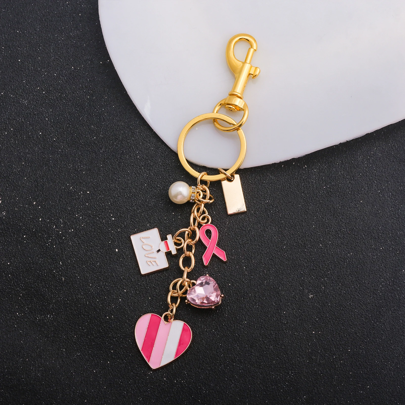Fashion Alloy Lipstick Keychain Keyring Pendant Bag Charm Hanging Ornament Love Letter Enamel Rose Heart Jewelry Gift For Women