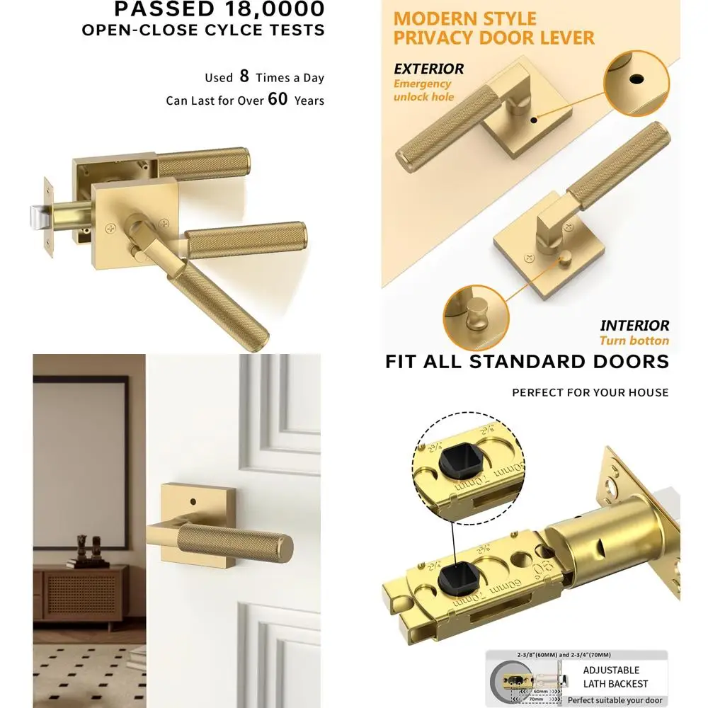 

4 Pack Champagne Bronze Privacy Door Levers with Knobs, Heavy Duty Interior Door Handles for Bedrooms and Bathrooms, Locking Mec