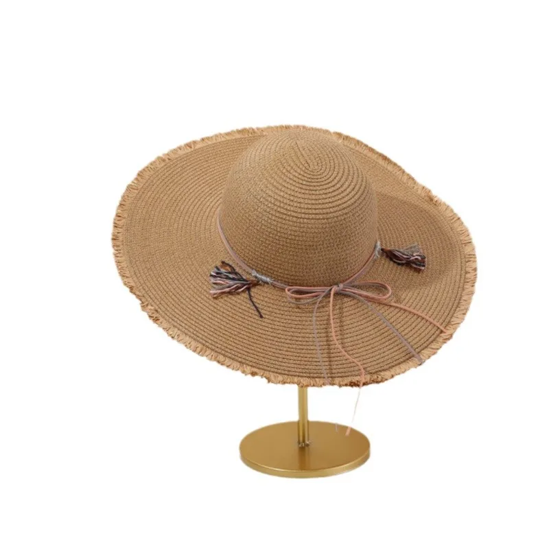 

Summer New Adult Straw Hat Women's Vacation Beach Big Brim Sun Hat Seaside Holiday Sun Bow Hat