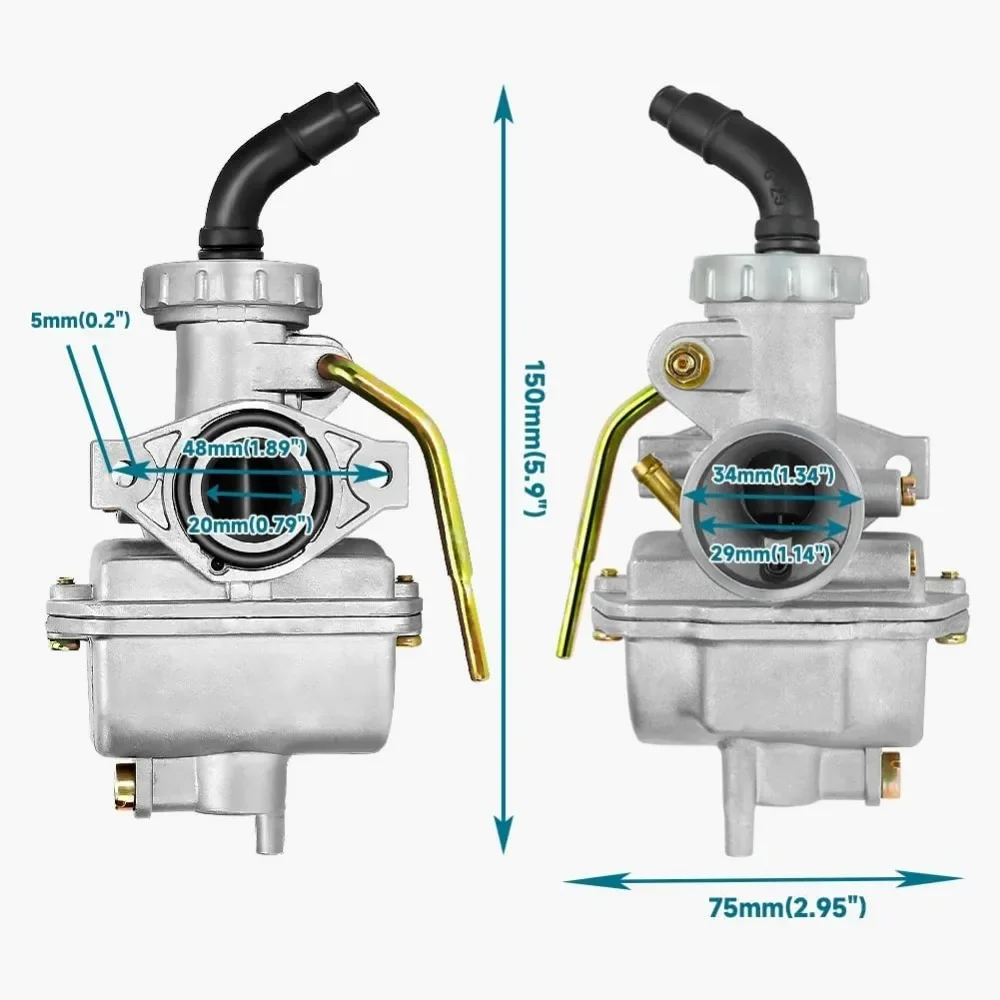 PZ20 คาร์บูเรเตอร์สําหรับเต่าเต่า Coolster 125cc 110cc 90cc 70cc 50cc สําหรับ Baja ATV 4 ล้อ XR80 CRF70 4 จังหวะ Go Kart Pit Dirt Bike