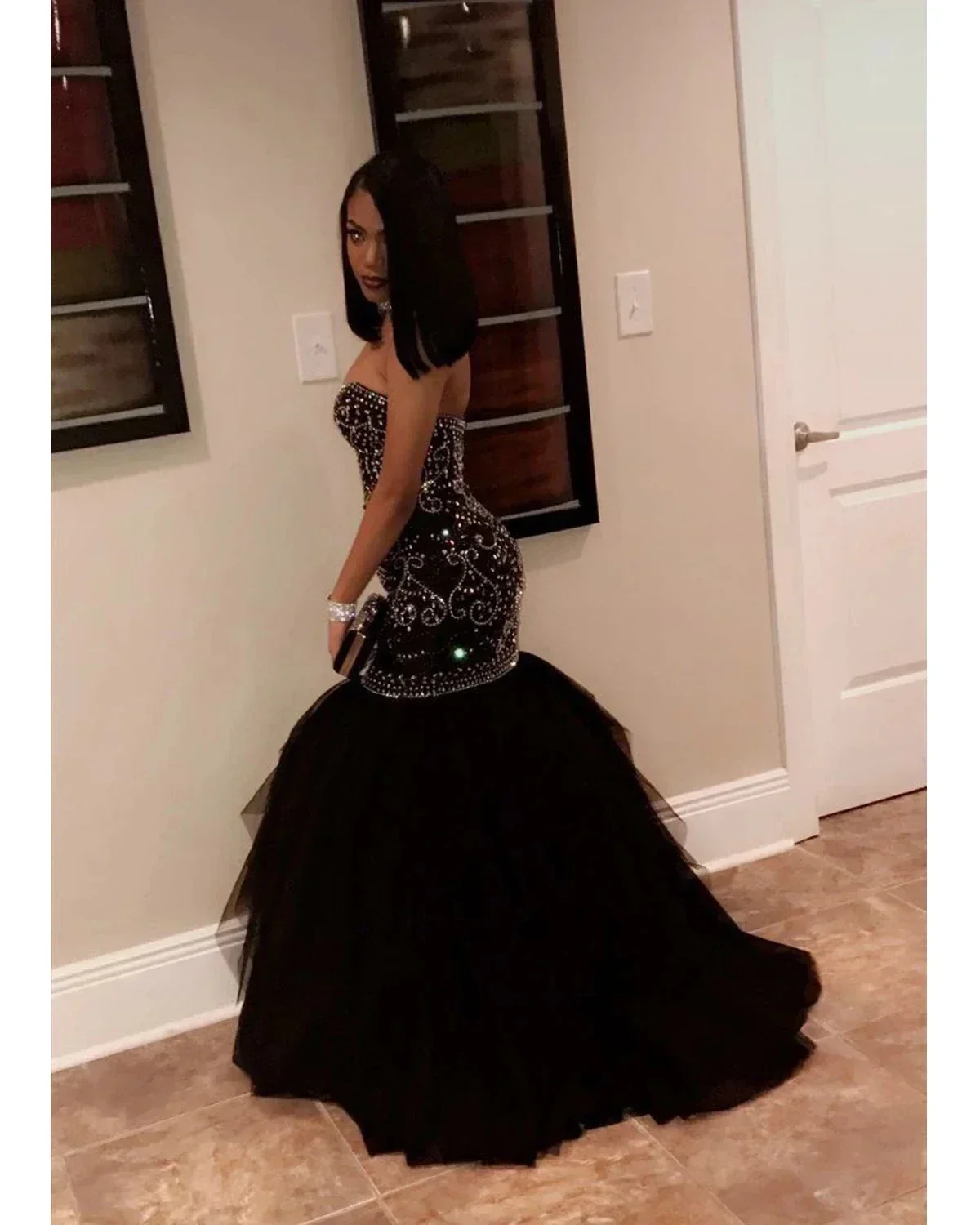 カスタマイズされたスイートハートブラックヘビークリスタルビーズマーメイドウェディングドレス Vestido De Casamento プラスサイズのブライダルガウン