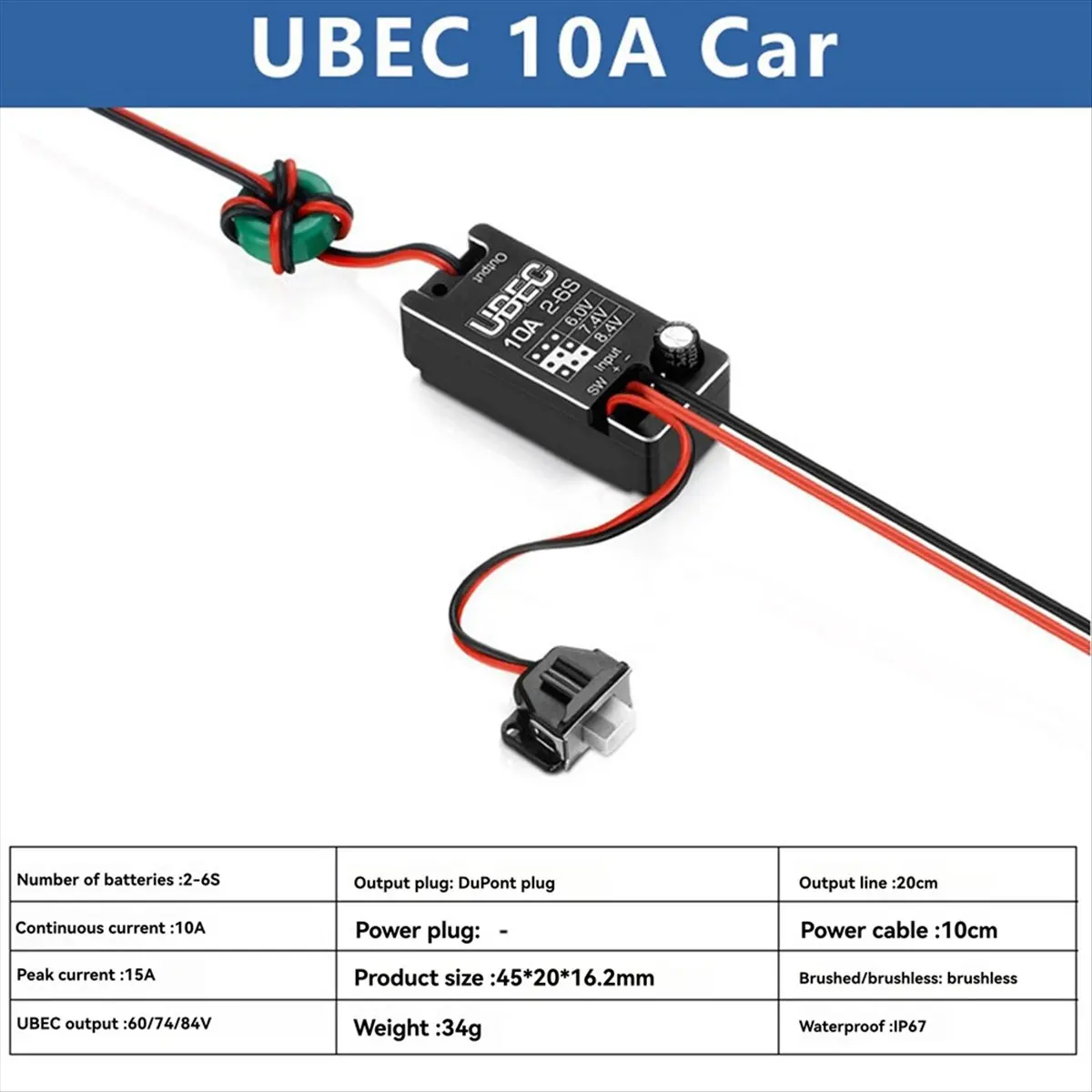 (A30I) Waterproof UBEC 10A Voltage Regulator Module 2-6S 6V/7.4V/8.4V Adjustable Metal Shell BEC for RC Car Accessories