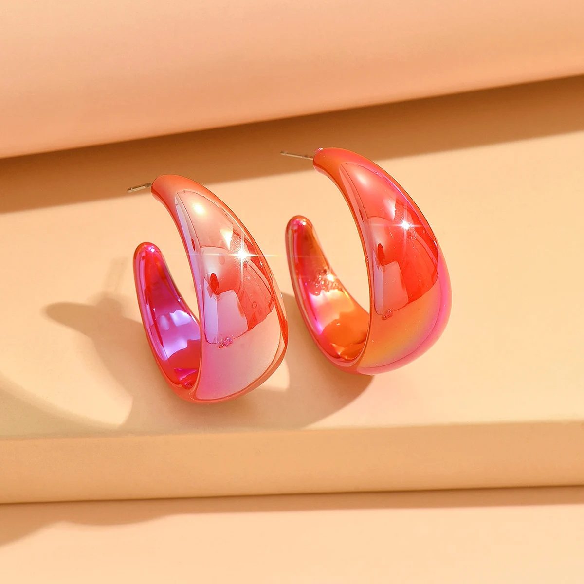 Mode Koreanische AB Farben Breite C-Typ Hoop Ohrring Frauen Vintage Unregelmäßige Baumeln Ohrringe Für Weibliche Partei Schmuck – Detail 10