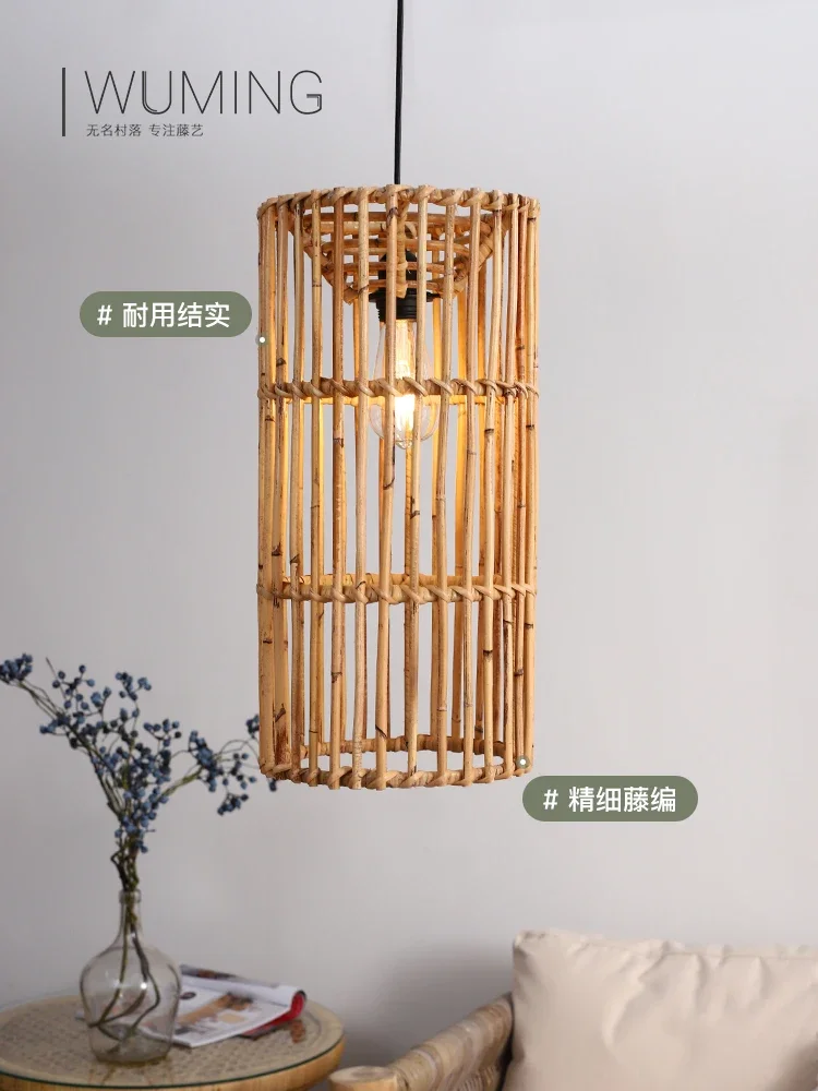 Rattan-Weaved Ceiling Lamp B & B Style Retro Restaurant Decoration Lamps