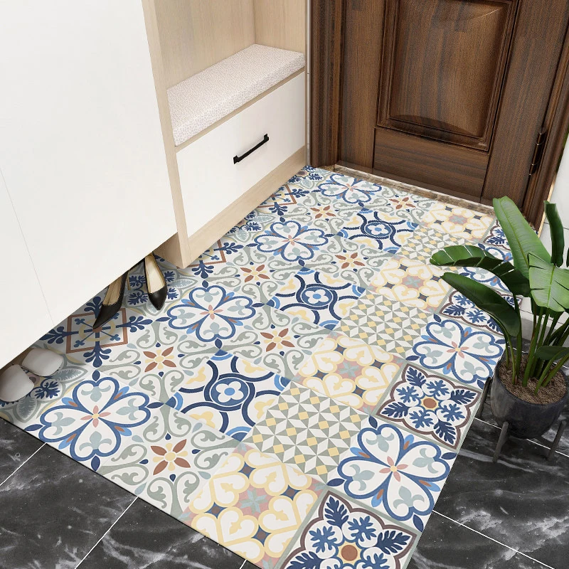 10pcs Bohemian Style Tiles Floor Wall Sticker Kitchen Bathroom Anti-skid & Wear-resistant Peel & Stick Ground Art Wall Decals