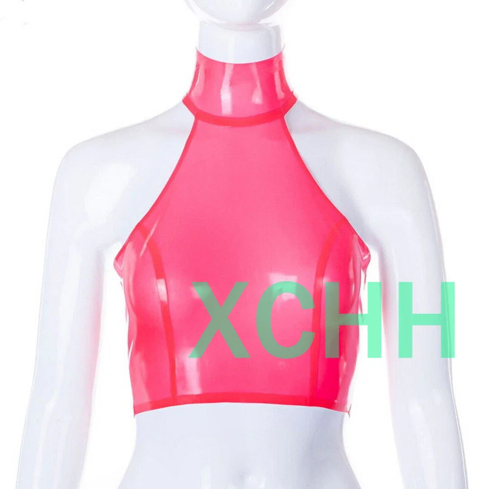 

Женские прозрачные розовые латексные обтягивающие топы без спинки, сексуальные комбинезоны-боди