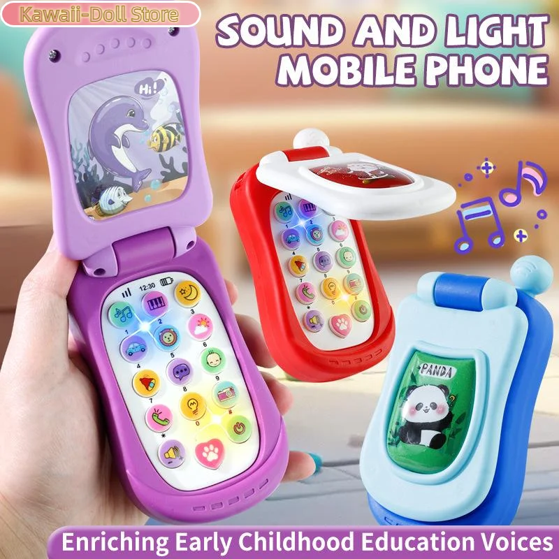 Cartoon Simulation Flip Phone Educational Music Phone Toy Toddler Education Early Voices Toys For Children's Day Gifts