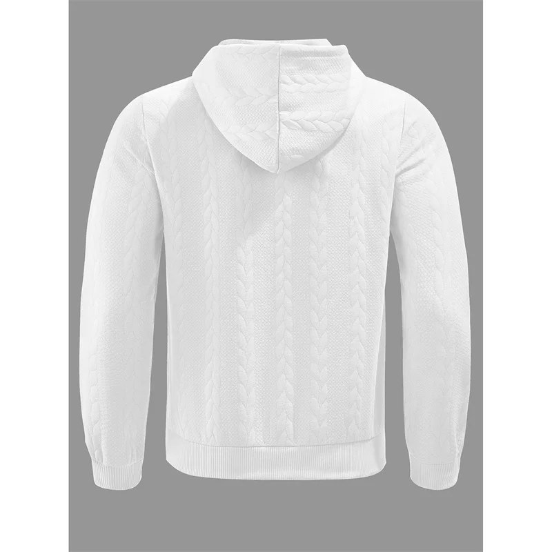 2025 ربيع الخريف نمط جديد الرجال فضفاض لون نقي سستة موضة الجاكار محبوك جاكت مزود بغطاء للرأس الرجال عادية البلوز اللياقة البدنية