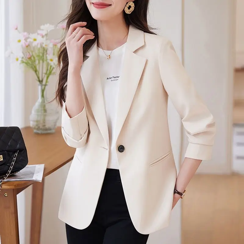 بدلة نسائية بيج ort Jaet ربيع الخريف النسخة الكورية الجديدة الراقية الشعور عادية صغيرة الحجم معطف الشارع Sle #2