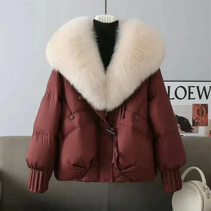 

Fashion Warm Cotton Padded Coat 2025Winter New Heavy Fur Collar Down Jacket Women Parkas Luxury Korean Short Outcoat Female Tops