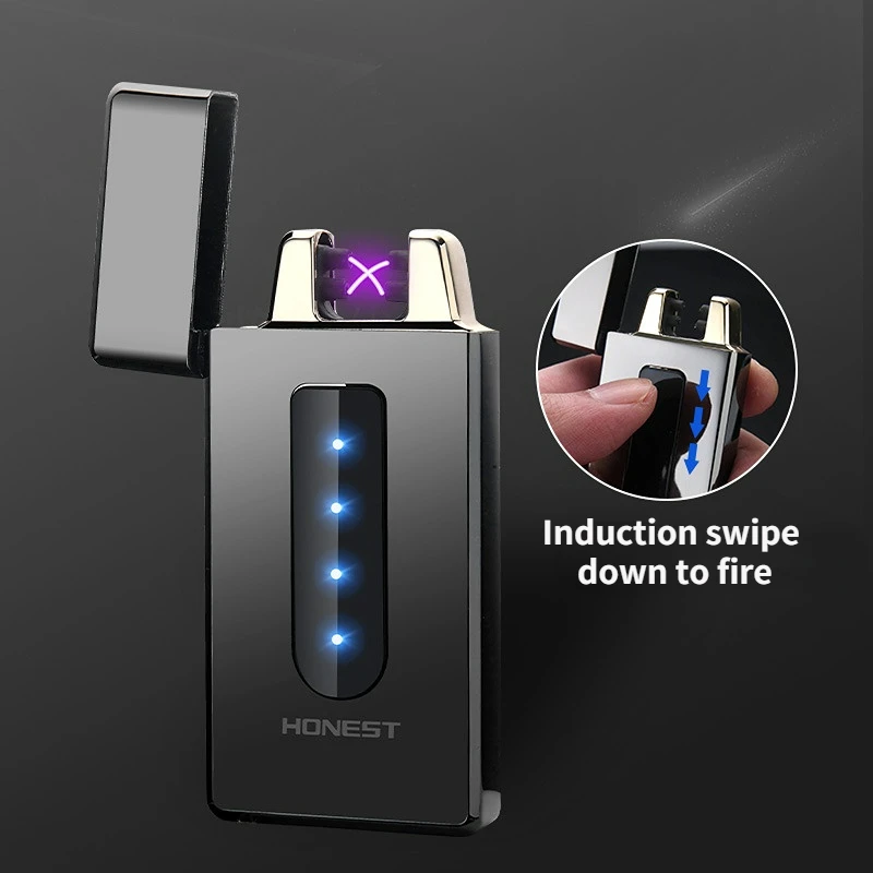 Honest New USB Rechargeable Dual Arc Lighter Slide Down Touch Sensing Metal Cigarette Accessories Windproof Lighter Gift For Men