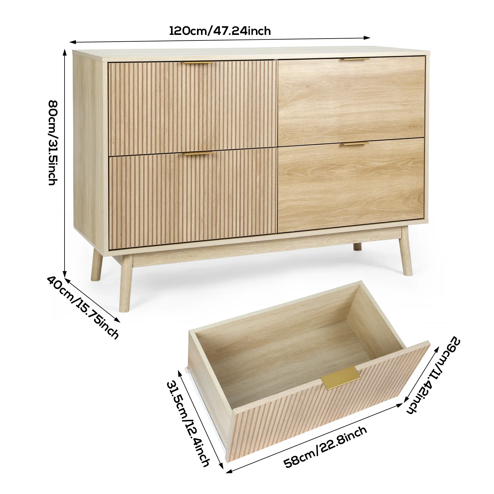 4-Drawer Dresser, Modern Closet Dressers with Wide Drawers and Metal Handles, Farmhouse Wood Storage Chest of Drawers