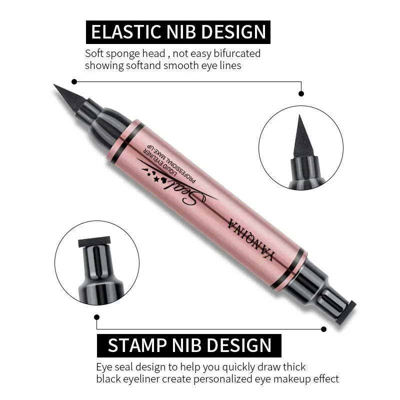 قلم تحديد العيون ختم يدوم طويلاً مقاوم للماء سريع الجفاف مزدوج الأطراف قلم تحديد العيون السائل الأسود المكياج للنساء مستحضرات التجميل