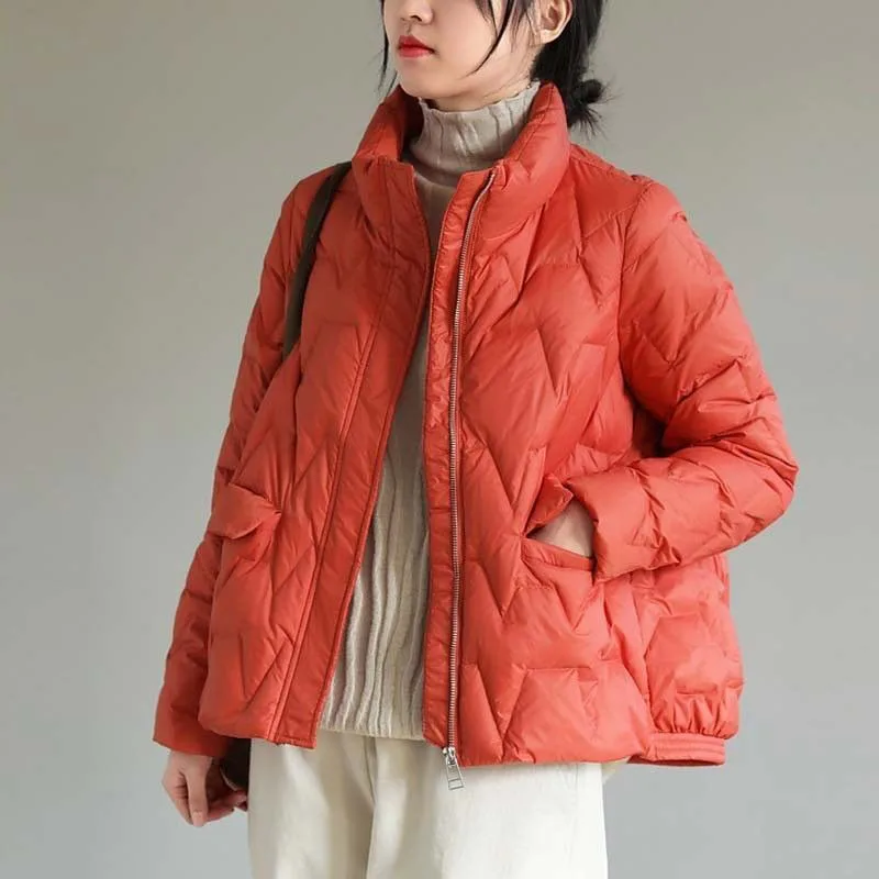 Nieuwe dames witte eendendons jas kort licht donsjack herfst winter mode warme bovenkleding vrouwelijke opstaande kraag tops kledingstuk