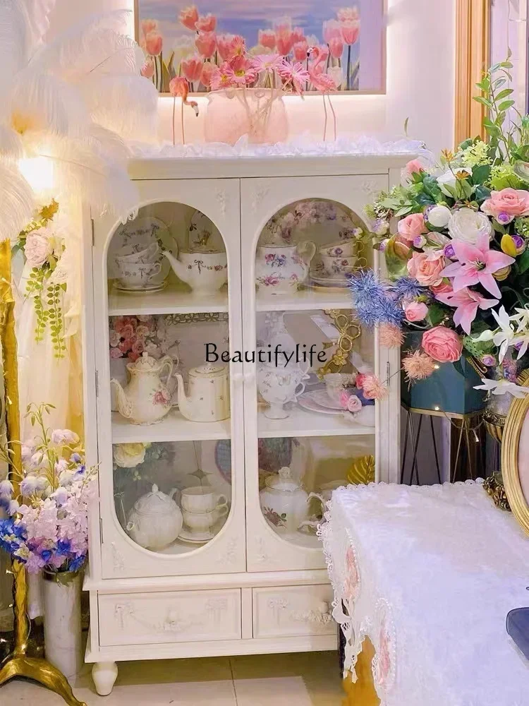 

yj5 French solid wood cream style fashionable simple engraving retro dining side cabinet