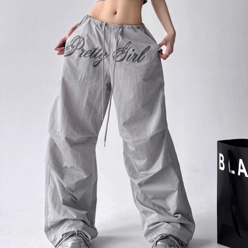Y2K Street Fashion Pretty Girl Gray Pants Dance Loose Baggy Long Pants Comfortable Quick Drying Drawstring Sexy Hot Young Women