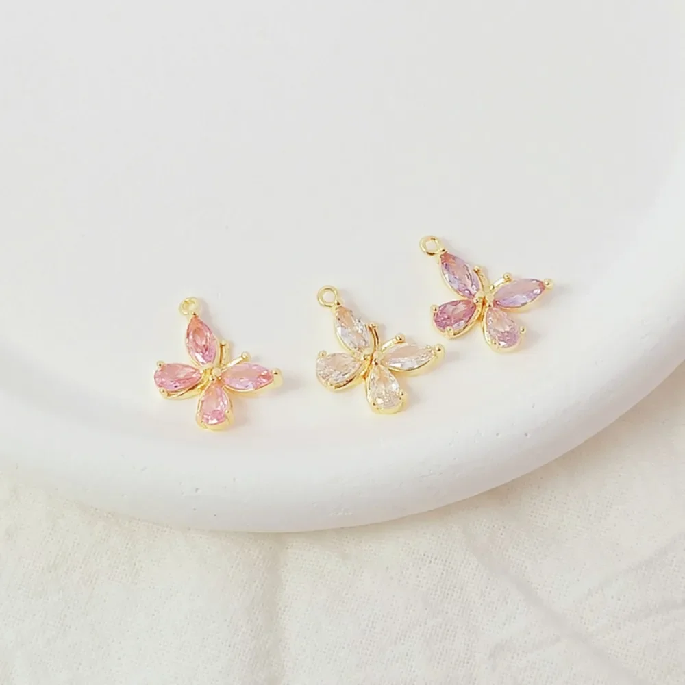 

14K Gold-plated and Zirconium-inlaid Crystal Butterfly Ear Pendant, DIY Handmade Bracelet, Pendant, Accessory
